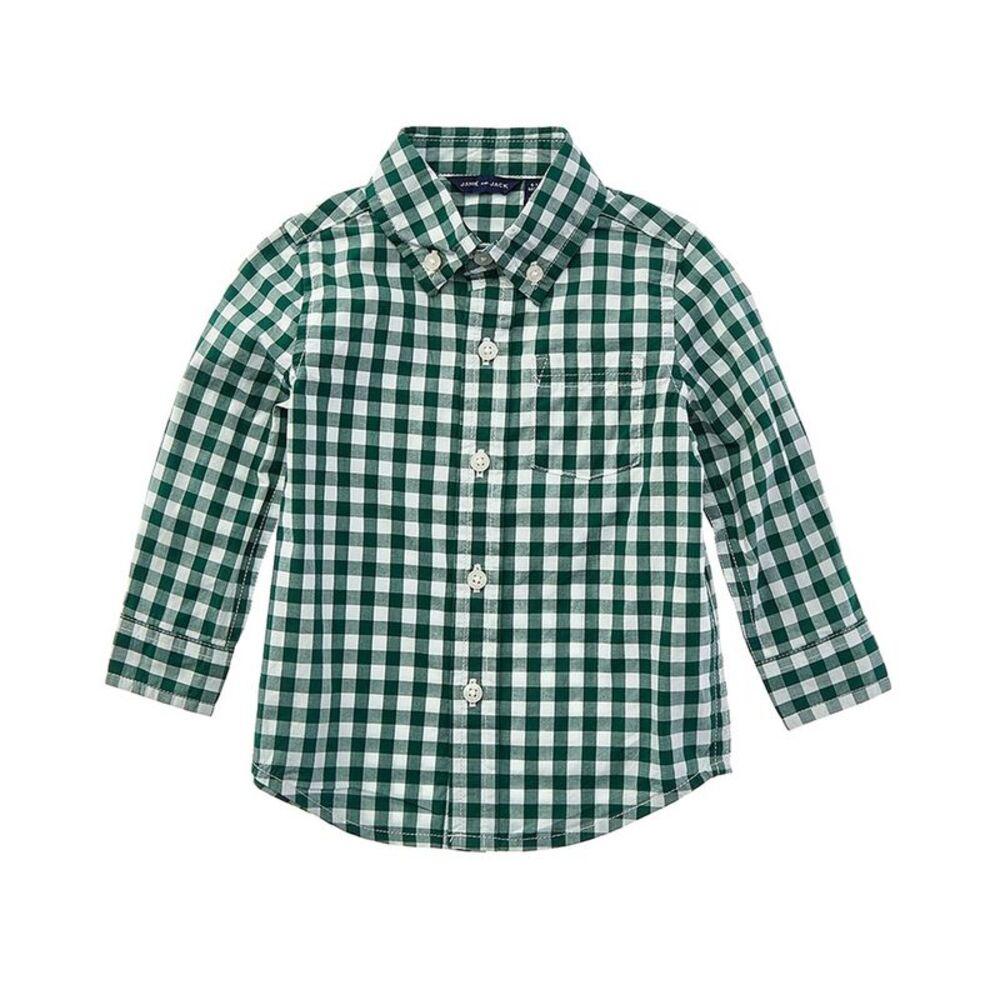 Janie And Jack Boys  Gingham Poplin Shirt, Green